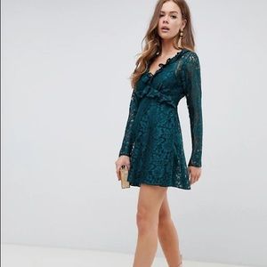 ASOS Forest Green Lace V Neck Mini Dress